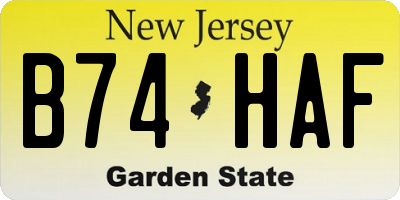 NJ license plate B74HAF