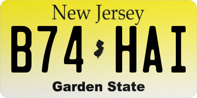 NJ license plate B74HAI