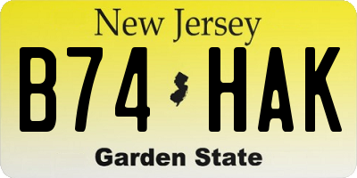NJ license plate B74HAK