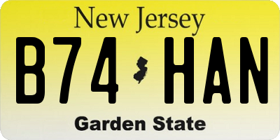 NJ license plate B74HAN