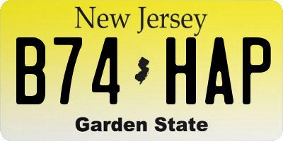 NJ license plate B74HAP