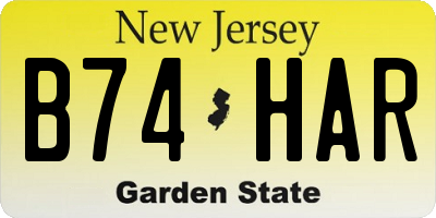NJ license plate B74HAR