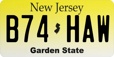 NJ license plate B74HAW