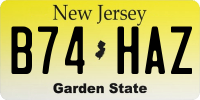 NJ license plate B74HAZ