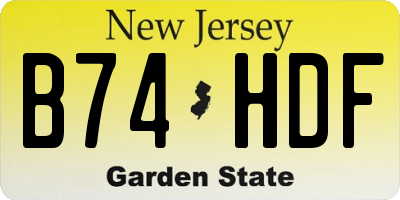 NJ license plate B74HDF