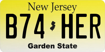 NJ license plate B74HER