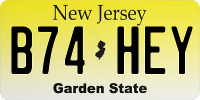 NJ license plate B74HEY