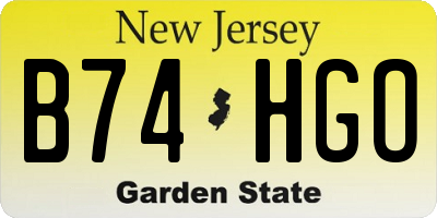 NJ license plate B74HGO
