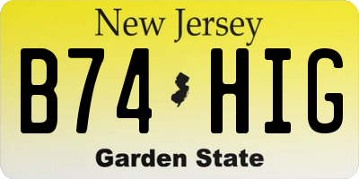 NJ license plate B74HIG