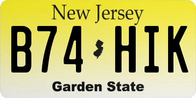 NJ license plate B74HIK