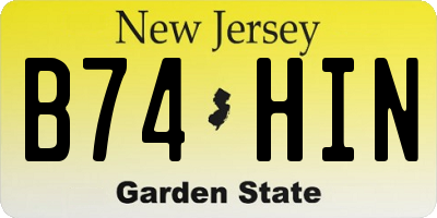 NJ license plate B74HIN