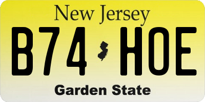 NJ license plate B74HOE