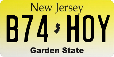 NJ license plate B74HOY