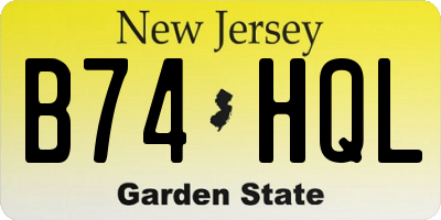 NJ license plate B74HQL