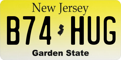 NJ license plate B74HUG