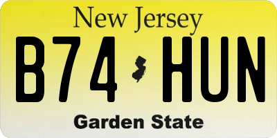 NJ license plate B74HUN