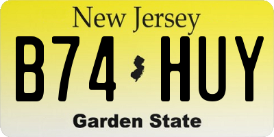 NJ license plate B74HUY