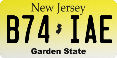 NJ license plate B74IAE