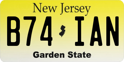NJ license plate B74IAN