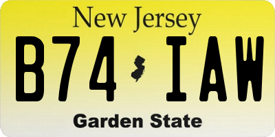 NJ license plate B74IAW