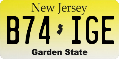 NJ license plate B74IGE