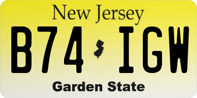 NJ license plate B74IGW