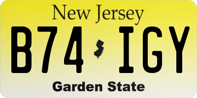 NJ license plate B74IGY