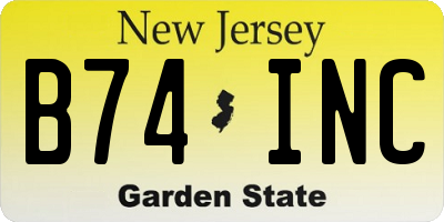 NJ license plate B74INC