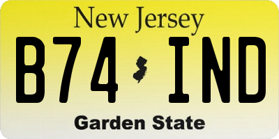 NJ license plate B74IND