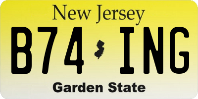 NJ license plate B74ING