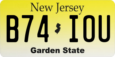 NJ license plate B74IOU