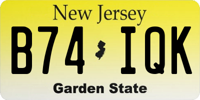 NJ license plate B74IQK