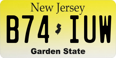 NJ license plate B74IUW