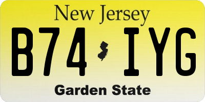 NJ license plate B74IYG