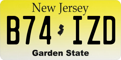NJ license plate B74IZD