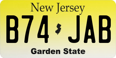 NJ license plate B74JAB