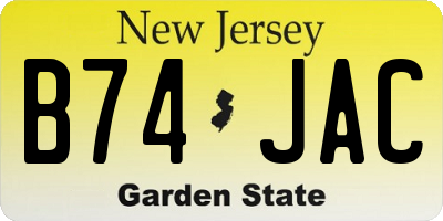 NJ license plate B74JAC