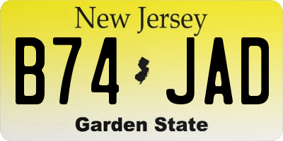 NJ license plate B74JAD