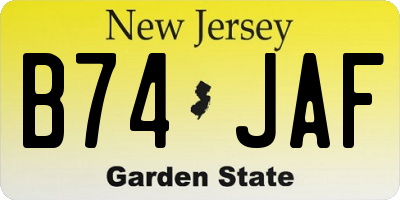 NJ license plate B74JAF