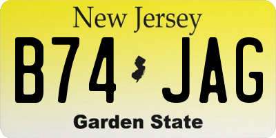 NJ license plate B74JAG