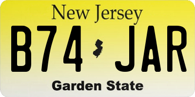 NJ license plate B74JAR