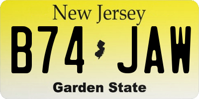 NJ license plate B74JAW