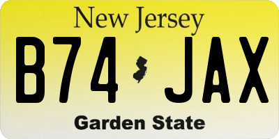 NJ license plate B74JAX