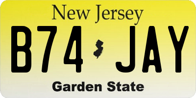 NJ license plate B74JAY
