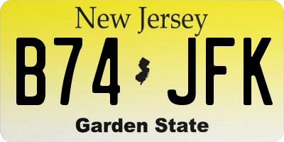 NJ license plate B74JFK