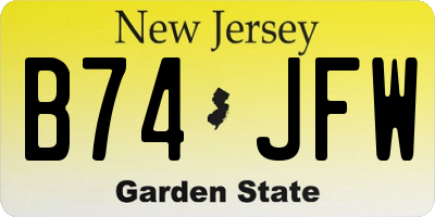 NJ license plate B74JFW