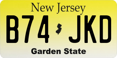 NJ license plate B74JKD