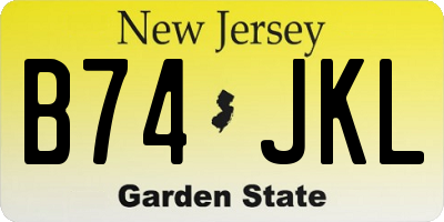NJ license plate B74JKL