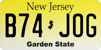 NJ license plate B74JOG