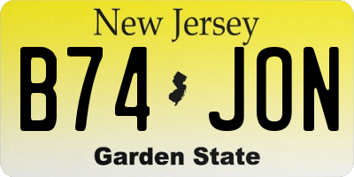 NJ license plate B74JON